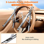 Foldable Car Laptop Holder, Adjustable Car Laptop Mount for Steering Wheel Tray Holder, Metal Notebook stand| Car Reading Stand | Car Tablet Holder, Multipurpose Travel Car Accessories-Silver