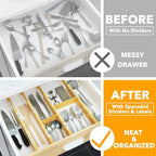 SpaceAid Bag Storage Organizer for Kitchen Drawer, (1 Box 4 Slots) Bamboo Drawer Dividers 6 Dividers with 12 Inserts (17-22 i
