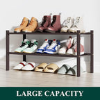 Smiry Shoe Rack, 2 Tier Bamboo Shoe Organizer, Stackable Free Standing Wooden Shoe Storage Shelf for Closet, Entryway, Front 