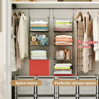 4 Tier Closet Hanging Organizer, Closet Organizers and Storage with 5 S Hooks, Closet Hanging Shelves & Freestanding Wire Sto