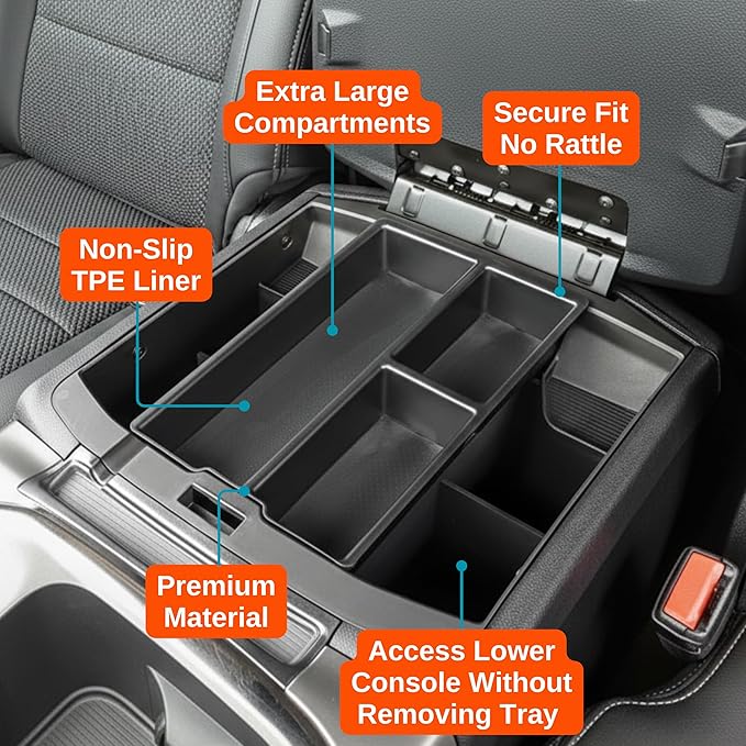 Vehicle OCD - Lower Center Console Organizer Tray for Dodge RAM 1500 (2009-18), RAM 2500/3500 (2010-18), RAM 1500 Classic (2019-24)(full console w/bucket seats ONLY) - Made in USA - SLX131