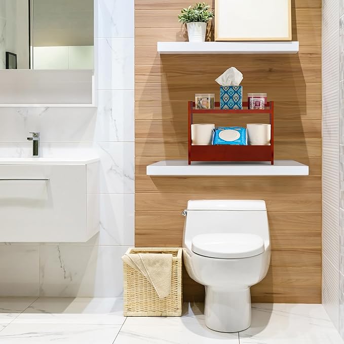 Sorbus Bamboo Bathroom Counter Organizer – 2-Tier Shelf with Hidden Drawer for Vanity, Matcha Station, Bathroom Sink Organize