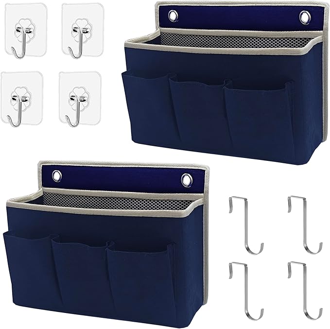 2-Pack Wall Hanging Organizer Bag/Hanging Baskets with Large Mesh Compartment & 3 Pockets，Over the Door Hanging Organizer Spa