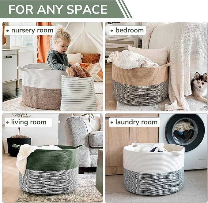 INDRESSME INDRSSME Large Laundry Storage Basket, 21.7 x13. 8 - Decorative Rope Blanket Basket for Organizing Bedroom, Living 