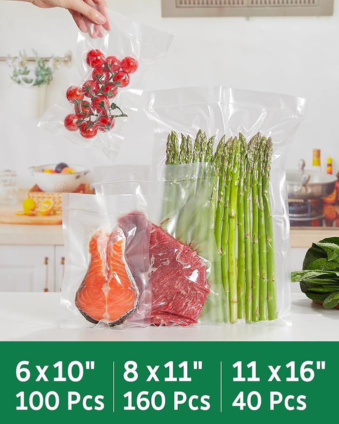 Syntus 300 Count Vacuum Sealer Bags, 40 Gallon 11" x 16" and 160 Quart 8" x 12" and 100 Pint 6" x 10" for Seal a Meal, BPA Fr