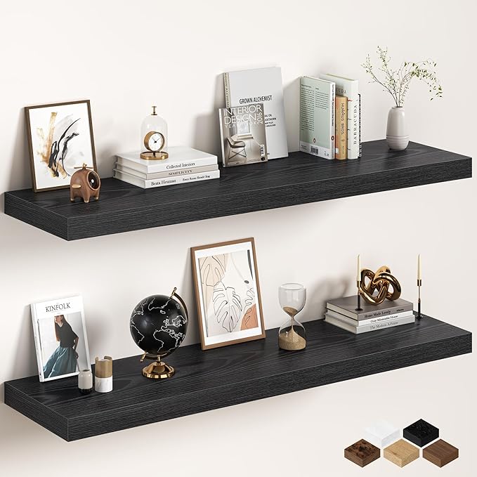 Black Floating Shelves 55Inch Long, 12 Inch Deep Floating Shelves for Wall, 55 x 12 Large Floating Shelf for Fireplace Mantel