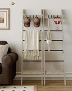 Hzuaneri Blanket Ladder for Living Room, Decorative Quilt Rack with 4 Removable Hooks, 6-Tier Farmhouse Ladder Holder Shelf O