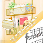 Kaiferty Over The Door Hooks Organizer,Coat Rack with 12 Hooks and 2 Mesh Baskets,Back of Door Storage Organizer for Bathroom