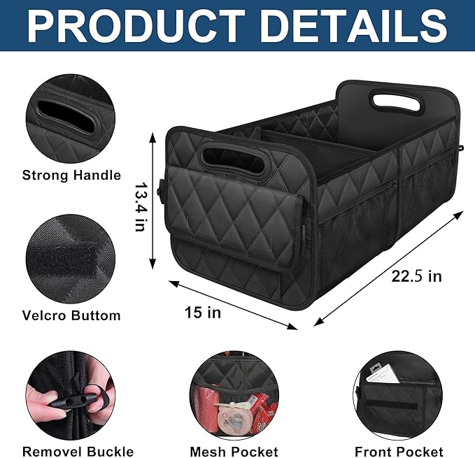 Deosk Car Trunk Organizer and Storage with 6 Big Pockets, Waterproof Polyester Trunk Organizer for SUV, Minivan, Truck