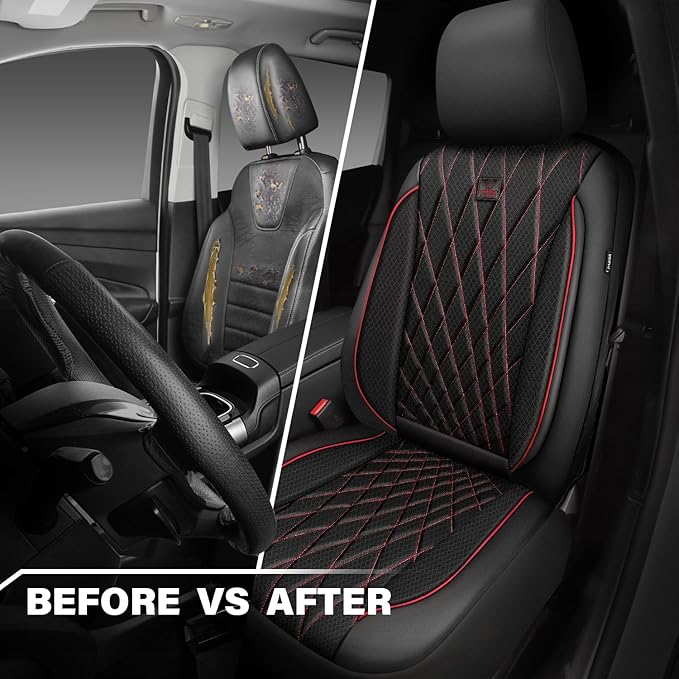 CAR PASS Thick Foam 3D Air Mesh Leather Car Seat Covers Front Seats Only, Breathable Premuim Leather Two Front Seat Cover, Ai