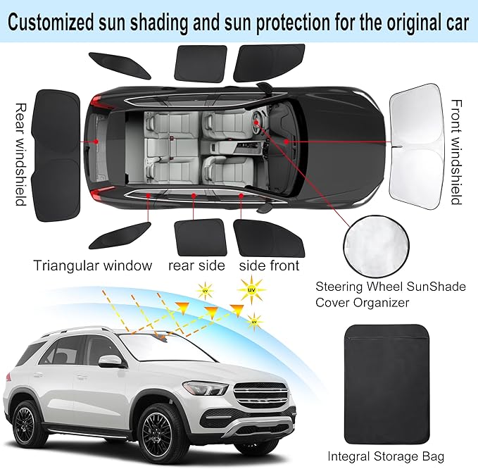 TINGLU Window Shades for Mercedes Benz GLE 350 450 2020-2024 Accessories Car Side Full Windows Rear Triangular Windshield Sun Shade Sun UV Rays & Privacy Protection for Camping Napping Relaxing 10PCS