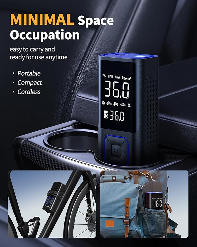 Cordless Tire Inflator 150PSI Portable Air Compressor with Auto Shutoff, Air Pump for Car Tires, Motorcycle, Bike, Balls, Inflatables, LED Light, Blue, Large Capacity