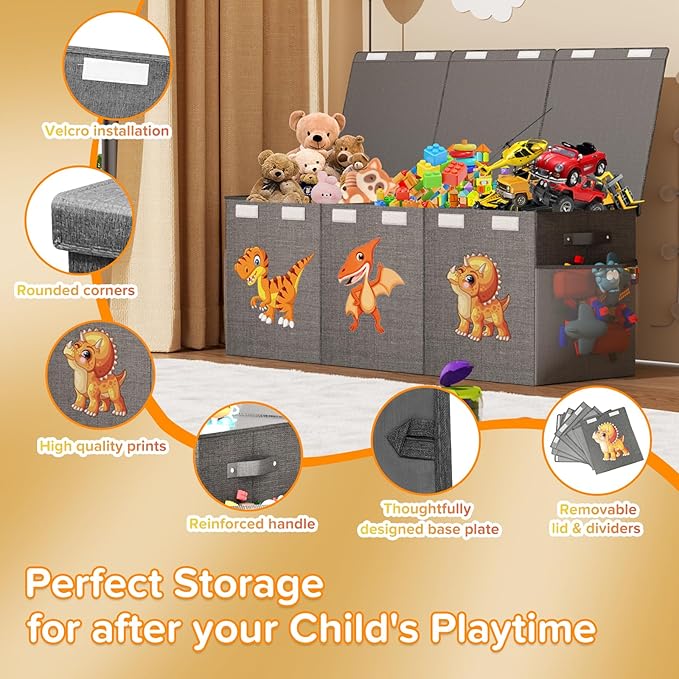 Extra Large Toy Box Chest, Collapsible Sturdy Toy Storage Organizer Boxes Bins Baskets Dinosaur Kids Toy Chest Bin with Lids 