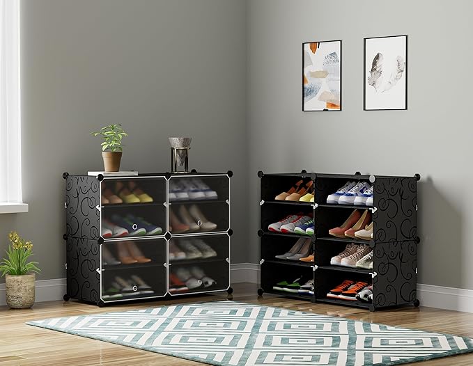HOMIDEC Shoe Rack, 4 Tier Shoe Storage Cabinet 16 Pair Plastic Shoe Shelves Organizer for Closet Hallway Bedroom Entryway Bla