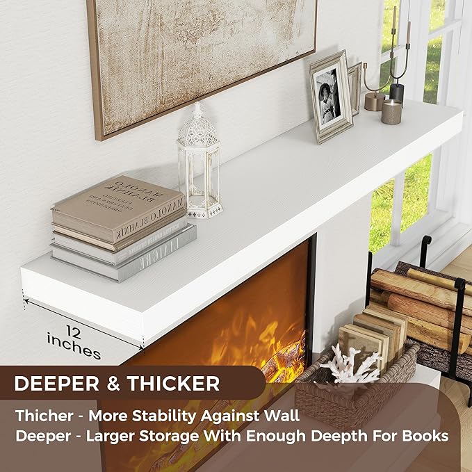 Floating Shelves for Wall, 72 Inch Wide x 12 Inch Deep Floating Shelves, Long Wood Floating Wall Shelf Shelves for Living Roo