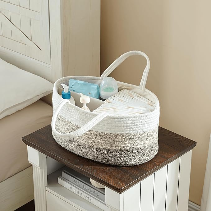 luxury little Diaper Caddy Organizer, Large Cotton Rope Nursery Baby Basket, Changing Table Organizer for Baby Diaper Storage