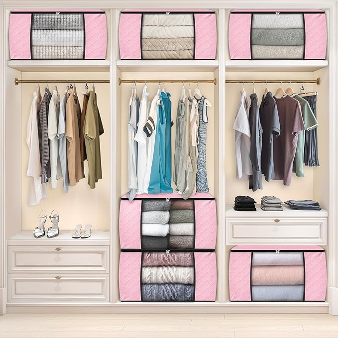 Fab totes 8 Pack Clothes Storage, Foldable Thick Fabric Blanket Storage Bags, Containers for Organizing Bedroom, Closet, Clot