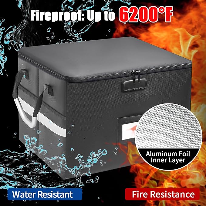 6200°F Upgraded Fireproof Document Box with 10-Layer Heat Decay Structure for Letter Legal Folders Home Office and Business T