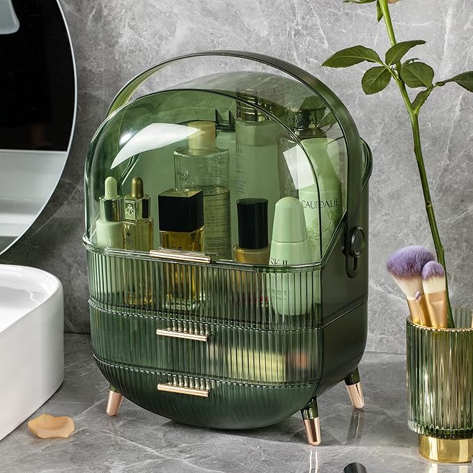 CANITORON Makeup Organizer,Large Capacity Skincare Organizer for Vanity,Cosmetic Organizer with 2 Drawers and Transparent Cov