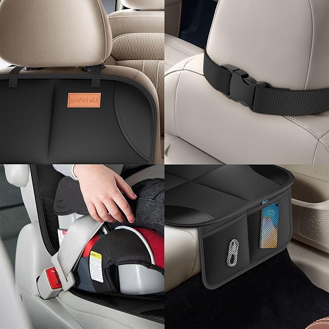 SMART ELF Car Seat Protector, 2Pack Seat Protector Protect Child Seats with Thickest Padding and Non-Slip Backing Mesh Pocket