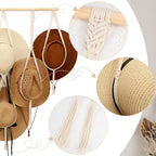 ZYP Macrame Hat Hanger Boho Hat Rack for Wall Hat Holder Display Organizer Bobo Hanging Hat Organizer Storage for Wide Brim H