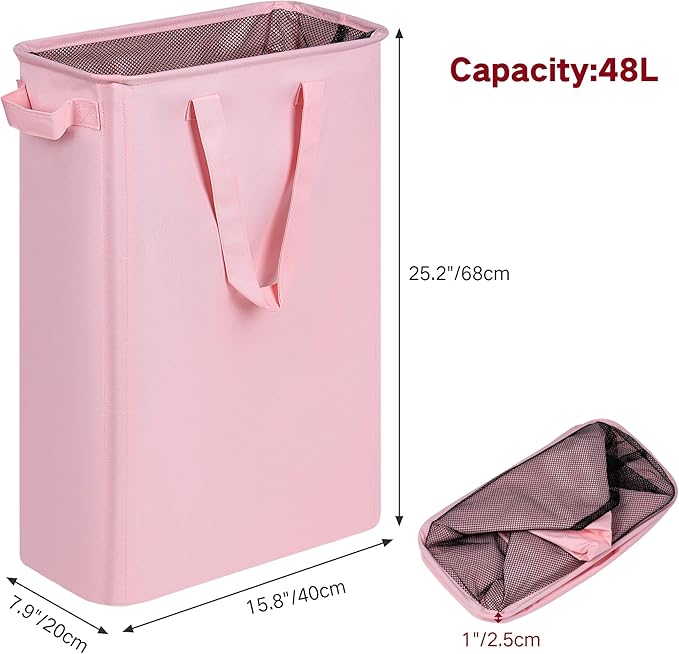 efluky Slim Laundry Basket, Narrow Laundry Hamper with Handles, Collapsible Dirty Clothes Hamper, Tall Laundry Bin for Laundr