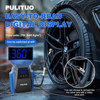 PULITUO Tire Inflator Portable Air Compressor - Car Accessories 12V DC Air Pump for Car Tires with Digital Pressure Gauge, Emergency LED Light for Wheel, Bike, Ball, Motor
