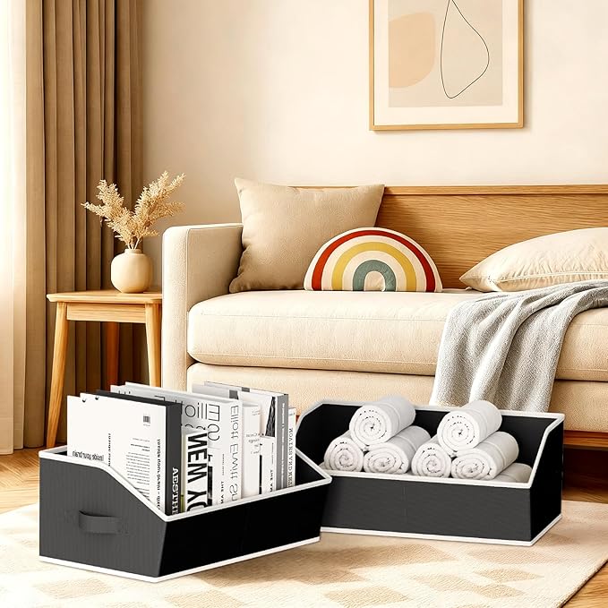 Homsorout Storage Bins for Shelves - Large Trapezoid Closet Shelf Organizer, Fabric Organization Bins with Handles, Storage B