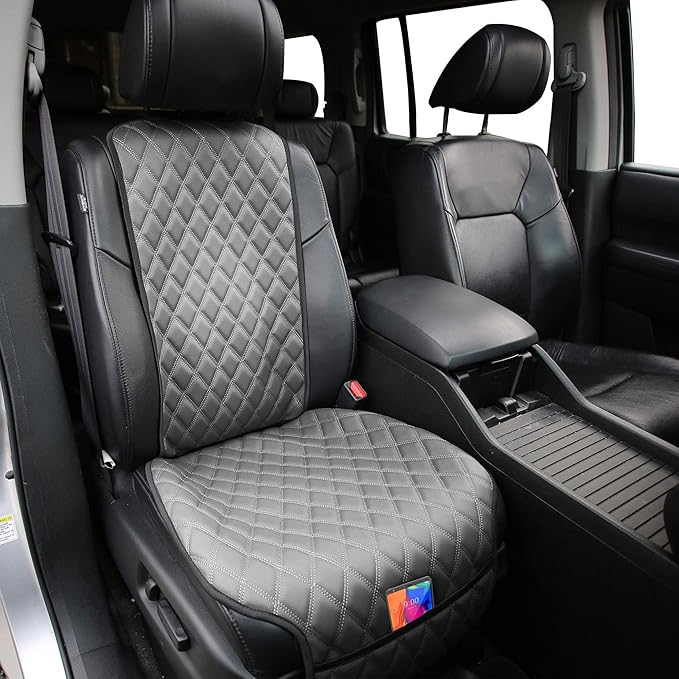 FH Group Car Seat Cushion – Faux Leather Single Front Seat Cover with Front Pockets, Airbag Compatible, Universal Fit Car Sea