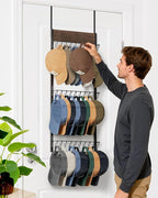 FANGSUN 3-Tier Over the Door Hat Rack with 30 Movable Hooks – Wall Mounted Hat Organizer for Baseball Cap Storage, Cap Holder