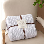 Chunky Cable Knit Throw Blanket Lightweight White 100% Organic Cotton Blanket for Sofa Couch Bed Baby Nursery, Rustic Shabby 