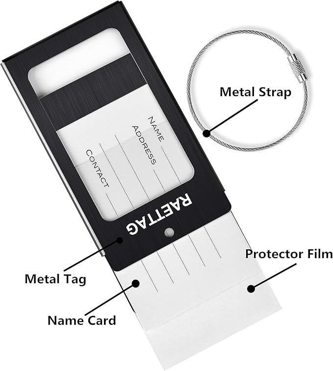Luggage Tags Metal Suitcase Tags Travel Bag ID Identifier Luggage Tag (Black 2-Pack)