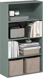 Furinno PASIR Book Shelf, 4-Tier Bookshelf, Bookcase, 9.4" x 23.6" x 41.7", for Living Room, Bedroom, Home Office, Sage Green