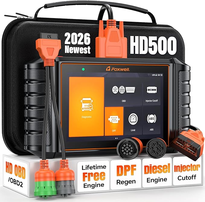FOXWELL Heavy Duty Truck Scanner - HD500 Diesel Scaner Diagnostic Tool with DPF Regeneration/Injector Cutoff, fit for Cummins,
