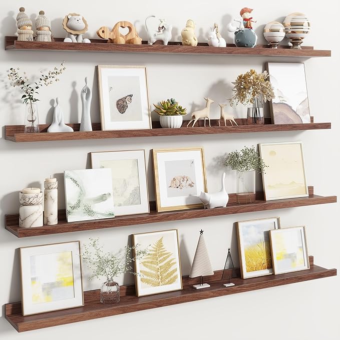 Fun Memories Picture Ledge Shelf, Floating Shelves Set of 4, 48 Inch Picture Shelves for Wall with Ledge, Large Nursery Book 