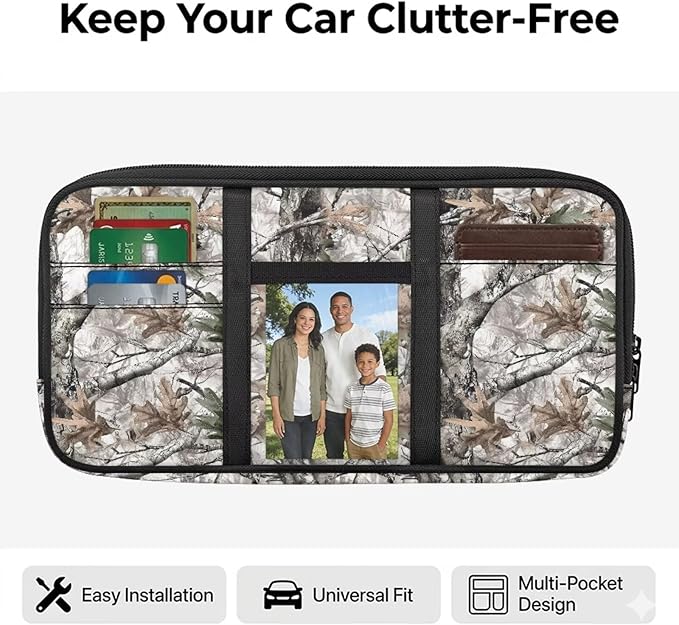 Sun Visor Organizer for Trucks,Branch Pattern Car SUV Storage Pouch Holder with Multi-Pocket Zipper Document Holder for Insurance, Pen, Chapstick