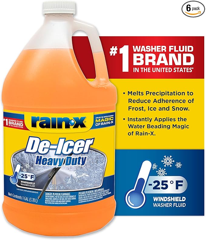 Rain-X -25°F Heavy Duty De-Icer Windshield Washer Fluid - 1 Gallon (Pack of 6)