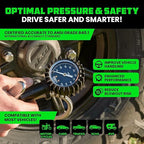 Rhino USA Tire Pressure Gauge with Inflator (0-100 PSI) - Heavy Duty Air Chuck and Compressor Accessories with Stainless Braided Hose, Large Analog Dial and Solid Brass Hardware for Truck and RV