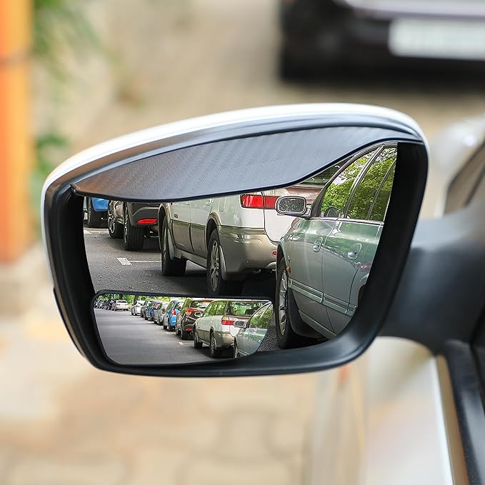 EcoNour Blind Spot Car Mirror (2 Pack) | Wide Angle for 3x Larger View | Universal Car Rear View Mirror with Rain Guard | Side Blind Spot with Adjustable Stick for Cars, SUVs, and Trucks