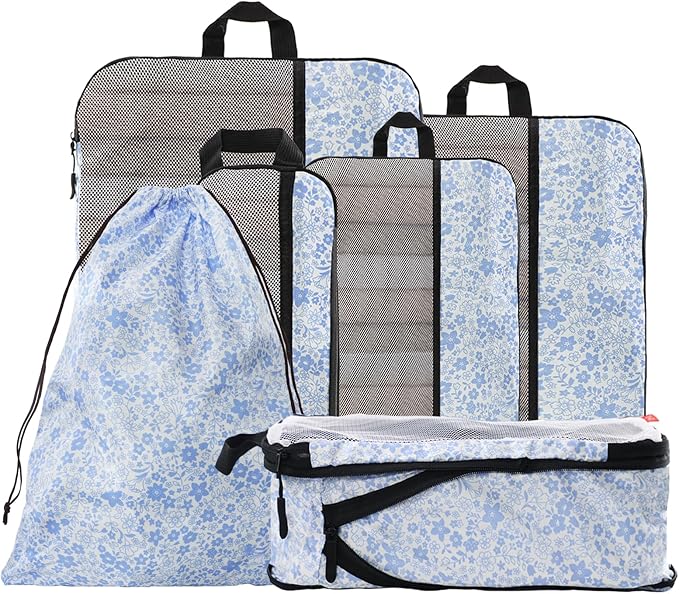 U+U 6 Set Compression Packing Cubes - Ultralight Travel Organizers with Laundry Bag, Space-Saving Suitcase Organizer for Trav