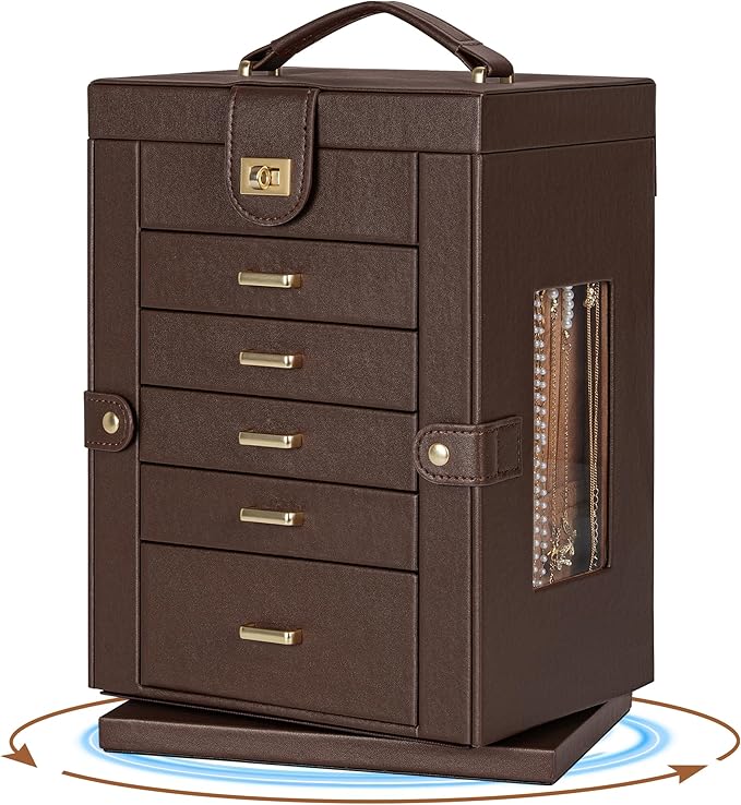 AKOZLIN 360° Rotating Jewelry Box 6-Tier Organizer Functional 360° Rotating Jewelry Storage Case for Women Girls Ring Necklac