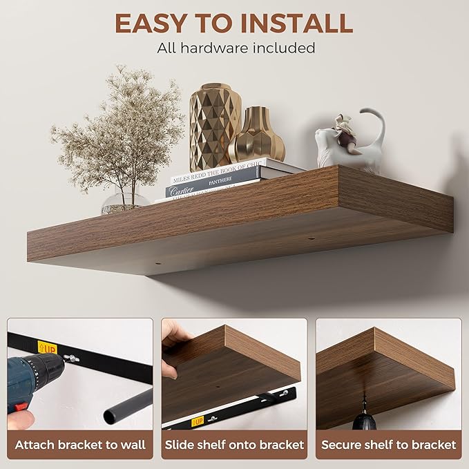 Dreamland 36 Inch Floating Shelves for Wall,8 Inch Deep Floating Shelves,36" W x 8" D Wall Shelves for Bedroom,Living Room,Ki