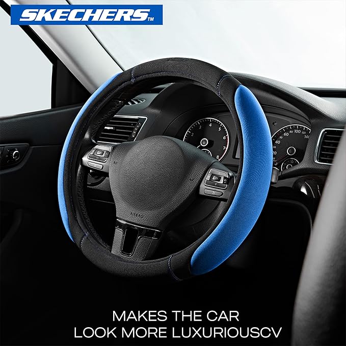 Skechers Steering Wheel Cover, Memory Foam Car Steering Wheel Cover,14.5-15inch Anti-Slip Safety Comfortable Desgin, Universa