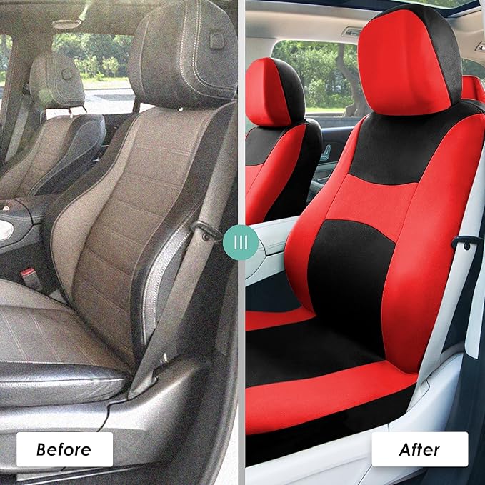 FH Group Car Seat Covers Full Set Cloth - Universal Fit, Automotive, Low Back Front, Airbag Compatible, Split Bench Rear Wash
