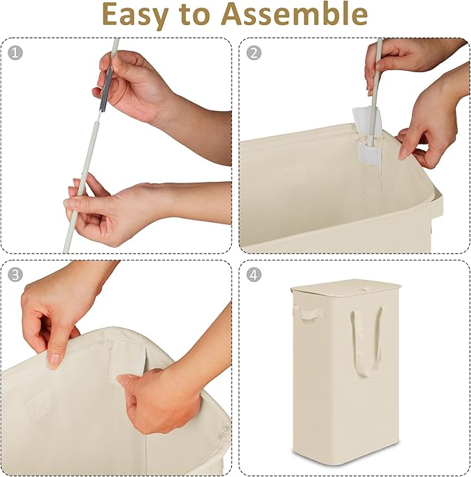 efluky Slim Laundry Basket with Lid, Narrow Laundry Hamper with Handles, Collapsible Dirty Clothes Hamper, Tall Laundry Bin f