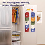 SWTYMIKI Over The Door Purse Organizer - Wall Mounted Purse Rack with 10 Hooks and Metal Basket, Handbag Hanger Organizer Hol