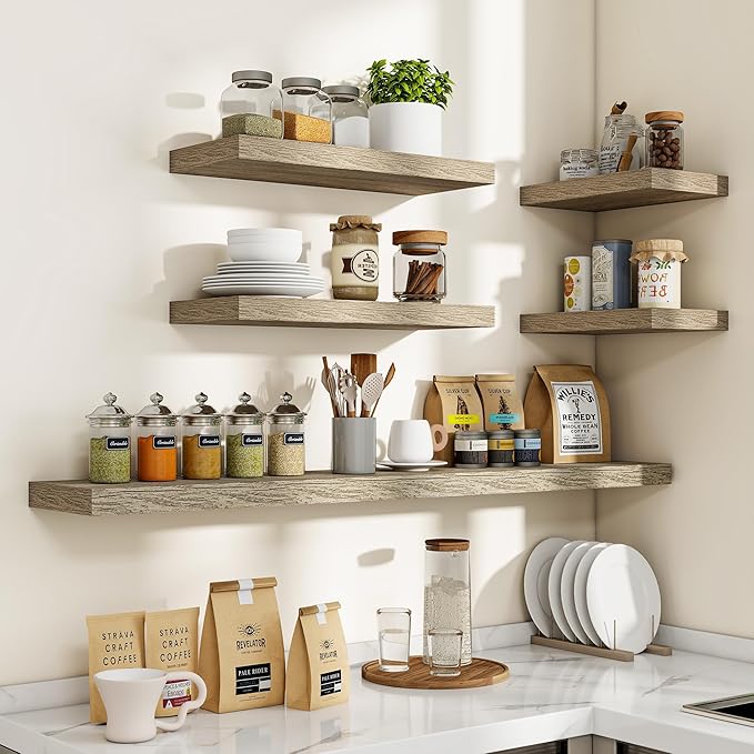 24 Inch Floating Shelves, 3D Textured Wood Grain, 24"x9.25"x1.5" Inch Deep Floating Shelves for Wall, Wooden Shelves for Bath