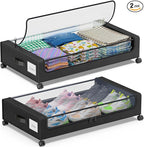 Under Bed Storage with Wheels, 2-Pack Under Bed Storage Containers with Clear Lids, XXL 60L Under the bed storage Organizer B