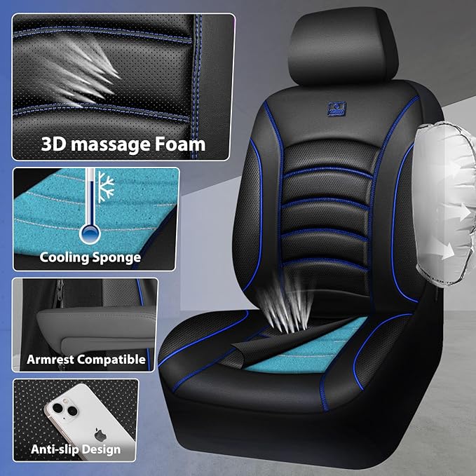 CAR PASS 3D Foam PU Leather Car Seat Covers, Universal Seat Covers Front 2 for Trucks SUV Sedan Automotive Seat Covers Armres