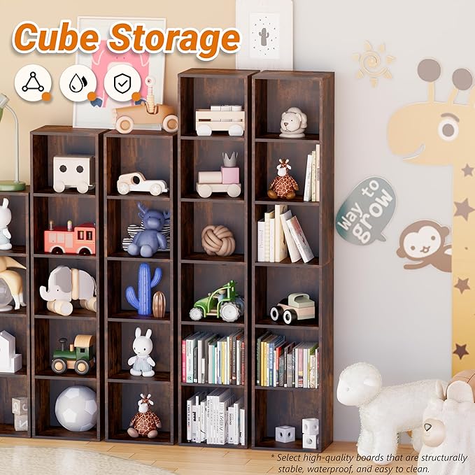 Book Shelf, 6 Cube Storage Organizer, Open Shelves Bookcase 9.3 x 11.8 x 62.4, Bookshelf for Living Room, Bedroom, Home Offic